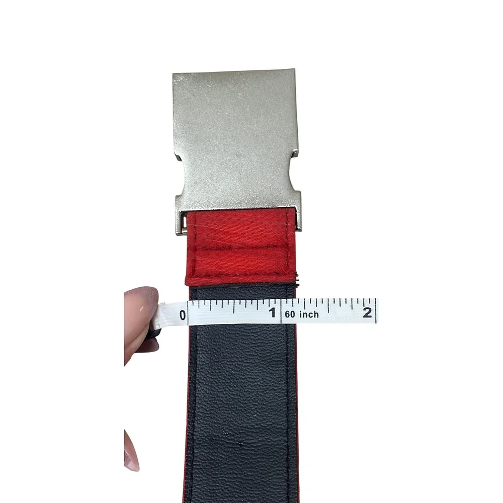 Red Textured Fabric Belt Silver Seatbelt Buckle Y2K Style Small